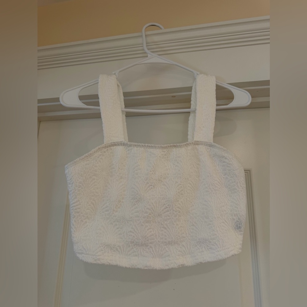 Textured White Cropped Tank Top
